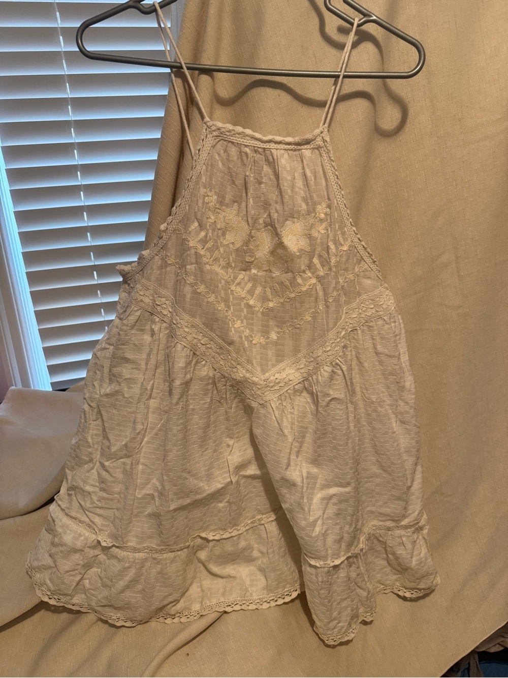 Free People Cream Lace-Trim Halter top